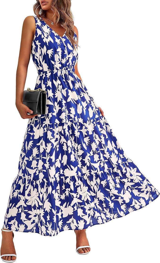 BTFBM Women Summer Dresses Casual Sleeveless Maxi Dresses Cute Floral Long Dress Wedding Guest Dr... | Amazon (US)