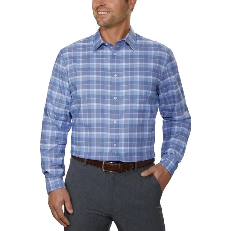 Tommy Hilfiger Men's Casual Collared Long Sleeve Button-Up Shirt, Blue Plaid, XL | Walmart (US)