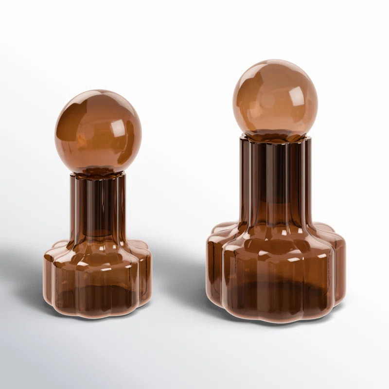 Cole And Grey Glass Floral Shaped Ombre Abstract Decorative Jars With Round Orb Tops | Joss & Main