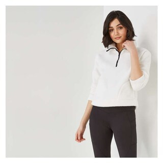 Joe Fresh Women's Sherpa Half Zip Pullover, Off White (Size XL) | Joe Fresh (North America)