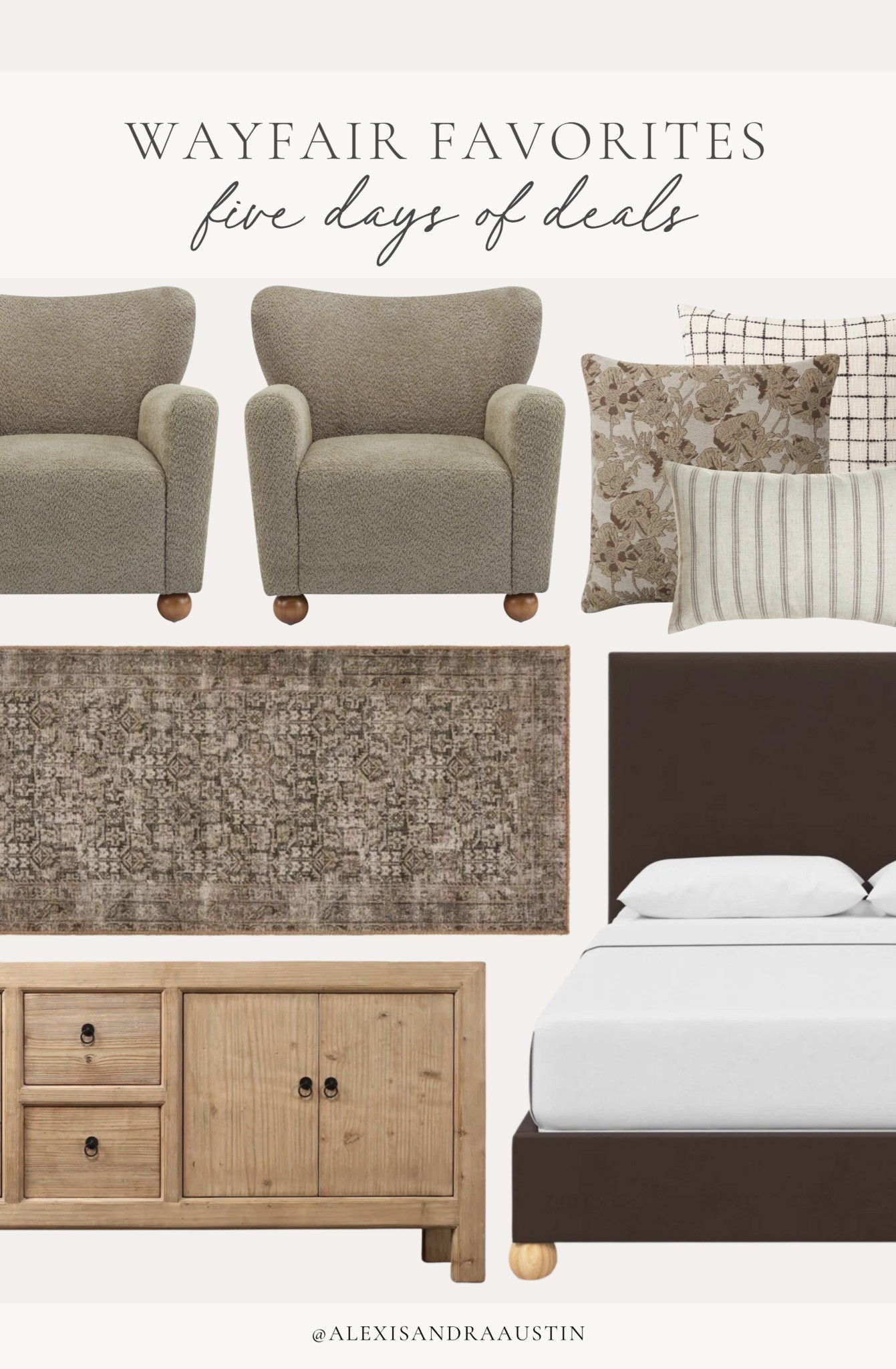Now is the perfect time to refresh your space with all of my favorite @wayfair finds! For 5 days only, shop up to 60% off these neutral and timeless pieces to elevate any area of your home, ending February 2nd! 

#Wayfair #Wayfairpartner #ad

Home finds, neutral home inspo, collected style, furniture favorites, neutral wood tones, upholstered bed frame, cozy accent chair, textured throw pillows, neutral rug runner, vintage style rug runner, Wayfair partner, bedroom refresh, living room refresh, sideboard details, wingback chair, shop the look!

#LTKSeasonal #LTKHome