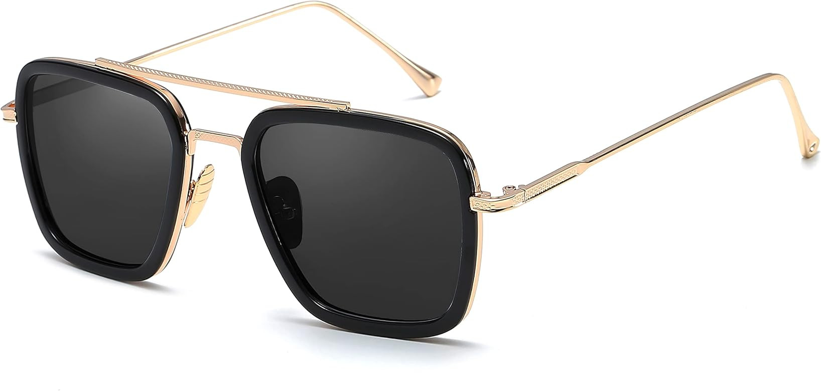 SHEEN KELLY Retro Tony Stark Sunglasses Vintage Square Metal Pilot Eyeglasses Men Women Spider Ma... | Amazon (US)