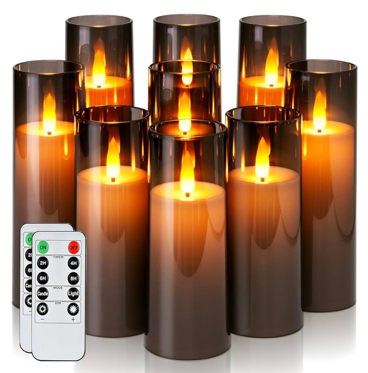 Decorative Flameless Candles, Battery Operated with Remote & Timer, Plexiglass, Pack of 9, D2.2 xH 5" 6" 7"

#LTKHome #LTKParties #LTKFindsUnder50