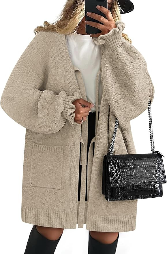 Women's 2025 Long Sleeve Cardigan Sweaters Open Front Bow Tie Up Cardigan with Pockets | Amazon (US)