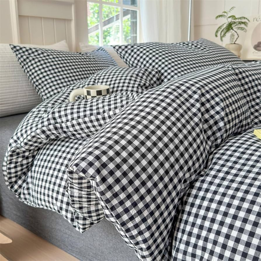 Mucalis Black White Gingham Duvet Cover Queen 100% Washed Cotton Plaid Checkered Duvet Cover Set ... | Amazon (US)