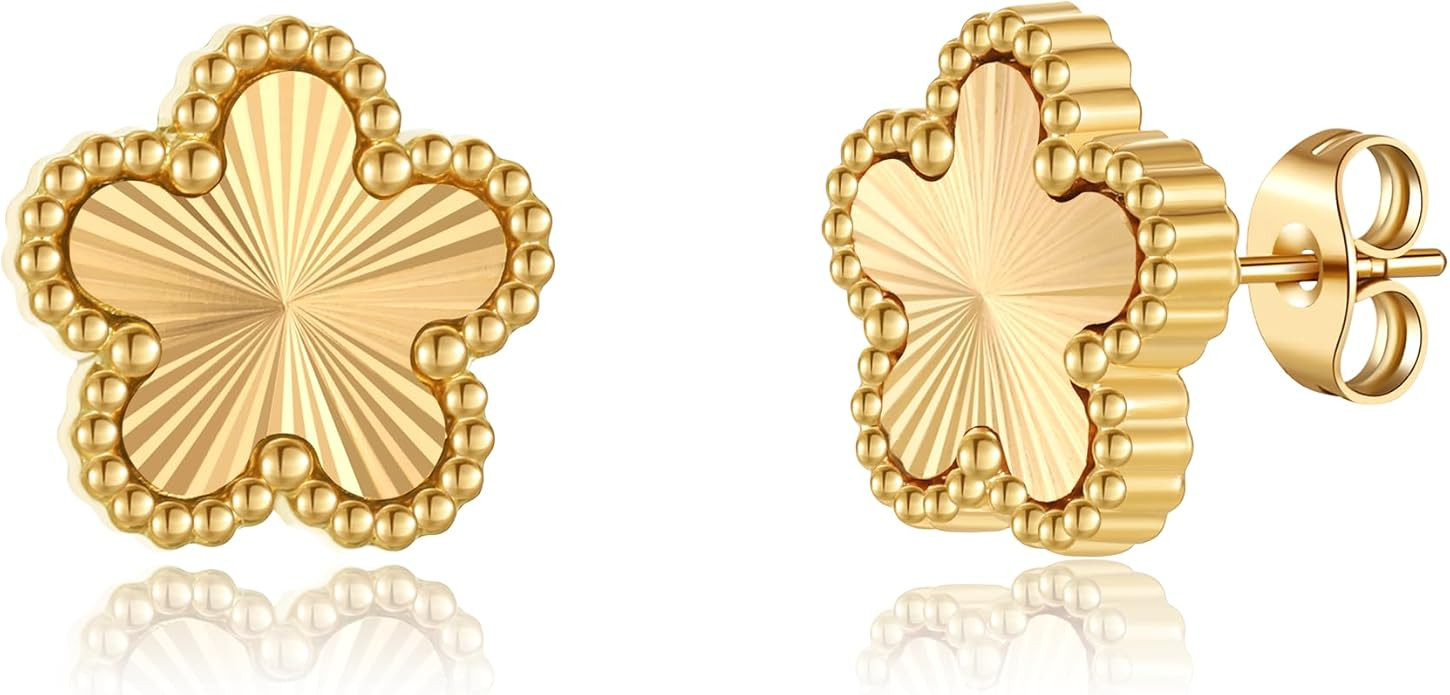 18K Gold Plated Clover Earrings for Women-Four Leaf Flower Lucky Stud Earrings 4 Leaf Dangle Earr... | Amazon (US)