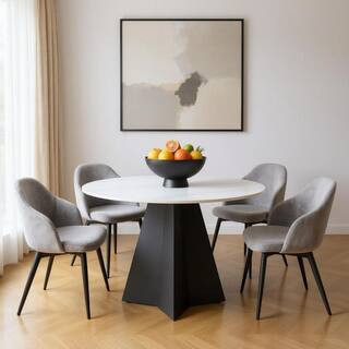 White Stone 48.00 in. Pedestal Base Dining Table Seats 4 | The Home Depot