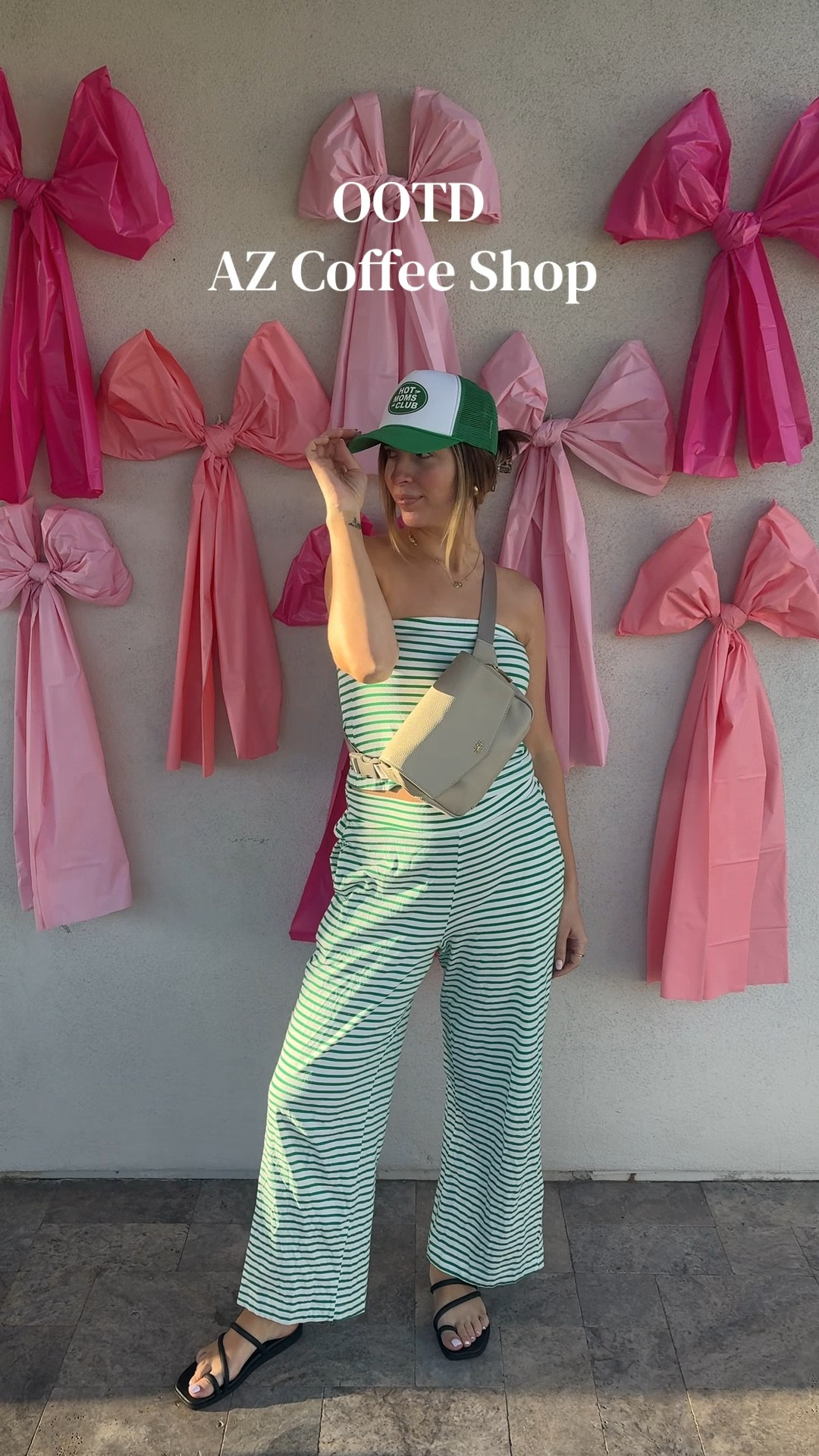 Two piece striped set. Trucker hat. Sandals. Fanny pack. 

#LTKootd #LTKmomlife #LTKgrwm