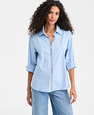 Women's Solid Embellished Popover Top, Macy's Exclusive | Macy's