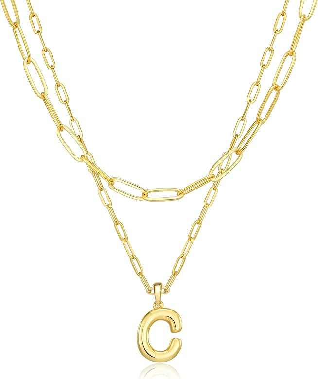 adoyi Gold Necklace for Women Layered Bubble Letter Initial Necklaces for Women Trendy Jewelry 18... | Amazon (US)