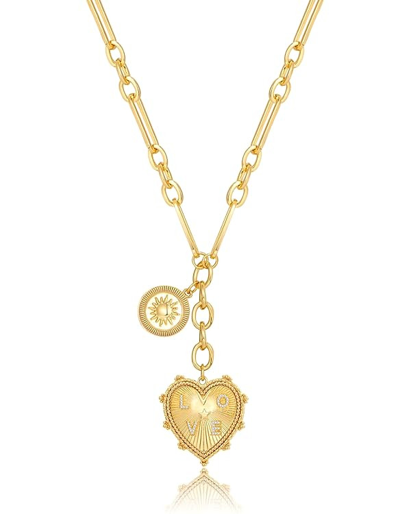 CLASSYZINT 18K Gold Plated Coin Lion Head Pendant Necklace Chunky Paperclip Choker Necklace For G... | Amazon (US)