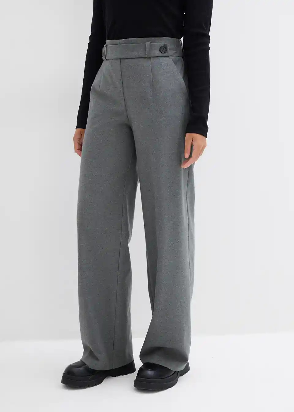 Lockere Hose mit Bequembund und Knop-Details - grau, Regul\u00e4r | Bonprix DE