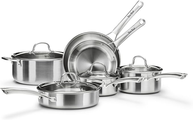 Stainless Steel Cookware Set,Tir-Ply Pots and Pans Set,10 Pcs Stainless Steel Induction Kitchen C... | Amazon (US)