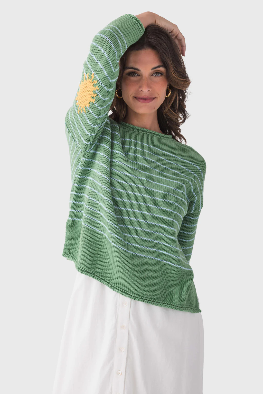 Pink Pineapple Sunny Stripe Crewneck Sweater | Social Threads