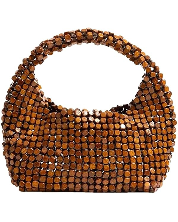 Wooden Beaded Clutch Purses Women Handmade Crescent Shoulder Handbags Small Beaded Hobo Tote Vint... | Amazon (US)