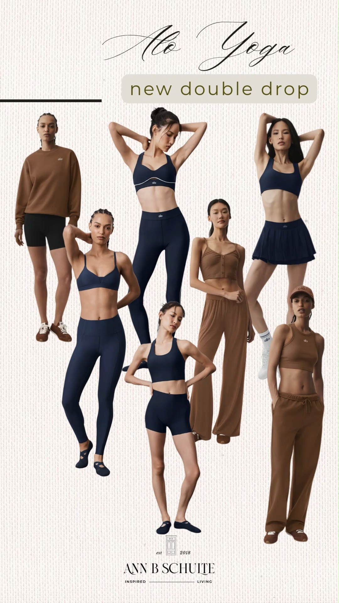 Alo Yoga new double drop in sun kissed brown and navy is serving rich tones and sporty polish perfectly. Sleek sets and cozy layers made these shades instant favorites 🤎💙✨ #AloYoga #ActivewearStyle #AthleisureFashion #WorkoutOutfits #NeutralStyle #NavyStyle #SportyChic #LTKFit #WellnessLifestyle #FashionFinds 

 #LTKootd