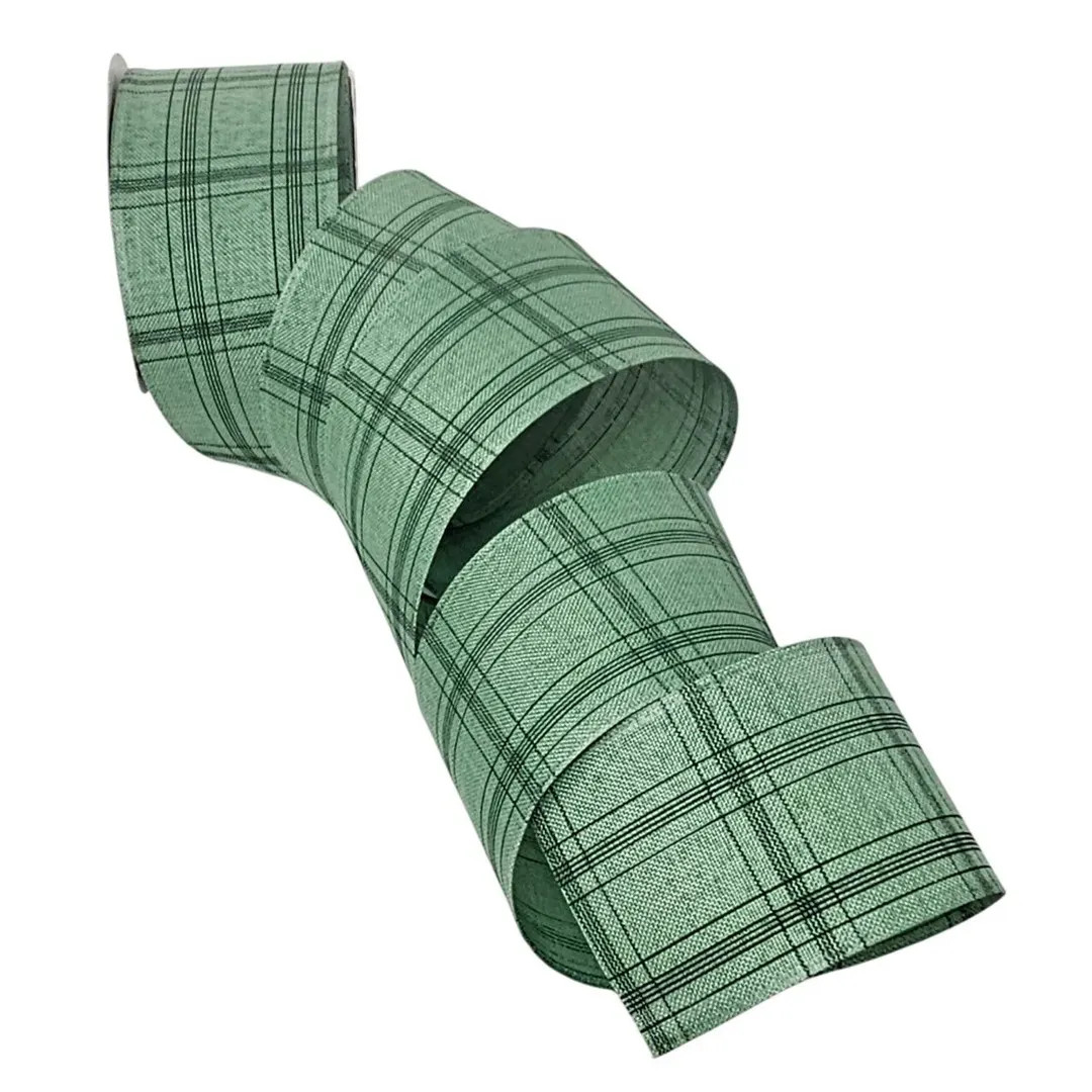 2.5" Green Plaid Stripe Christmas Wire Edged Ribbon Roll, 30 Feet - Etsy | Etsy (US)