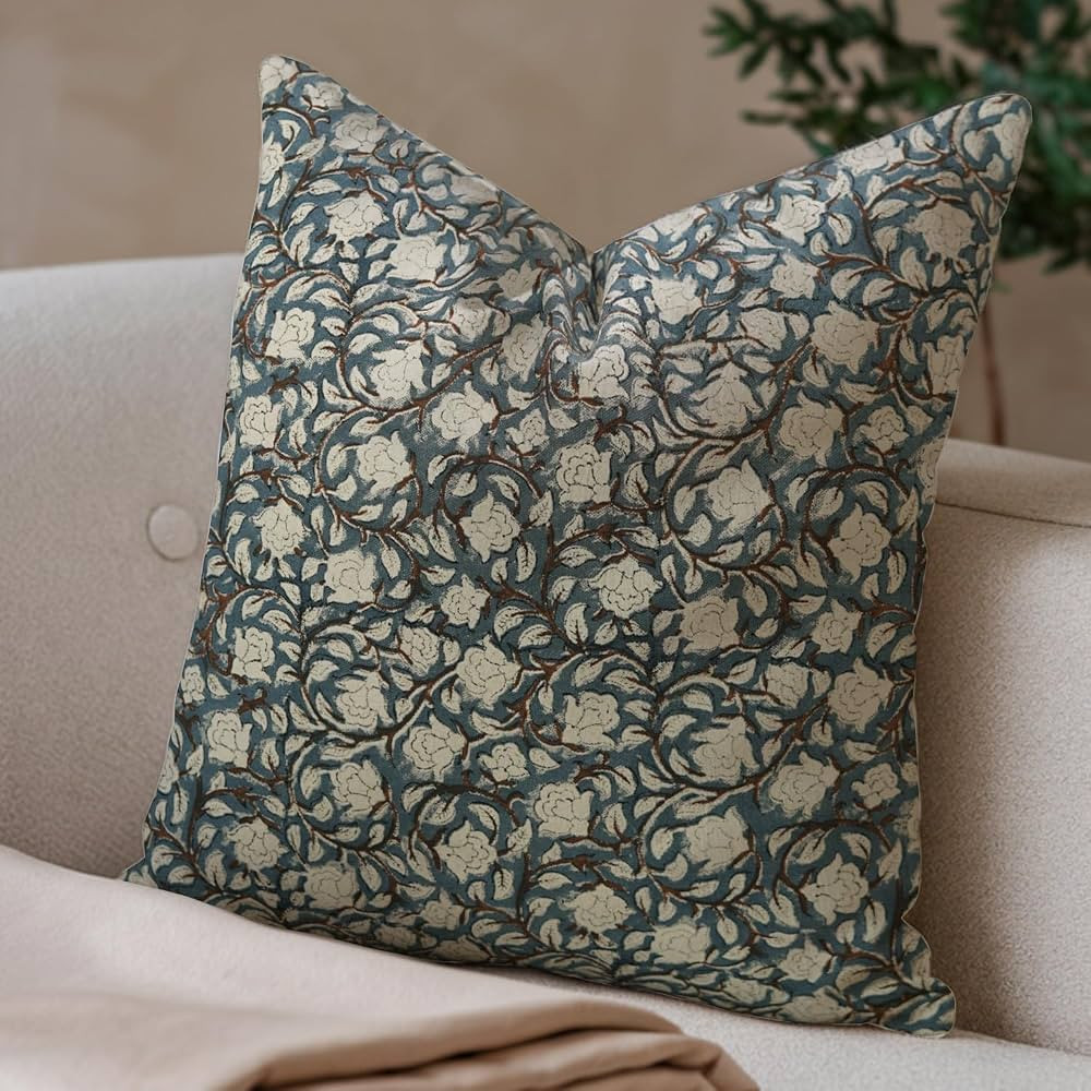 Duck Canvas Fabric Handmade Block Floral Print 14x20 Inch Throw Pillowcase Cushion Cover Decorati... | Amazon (US)