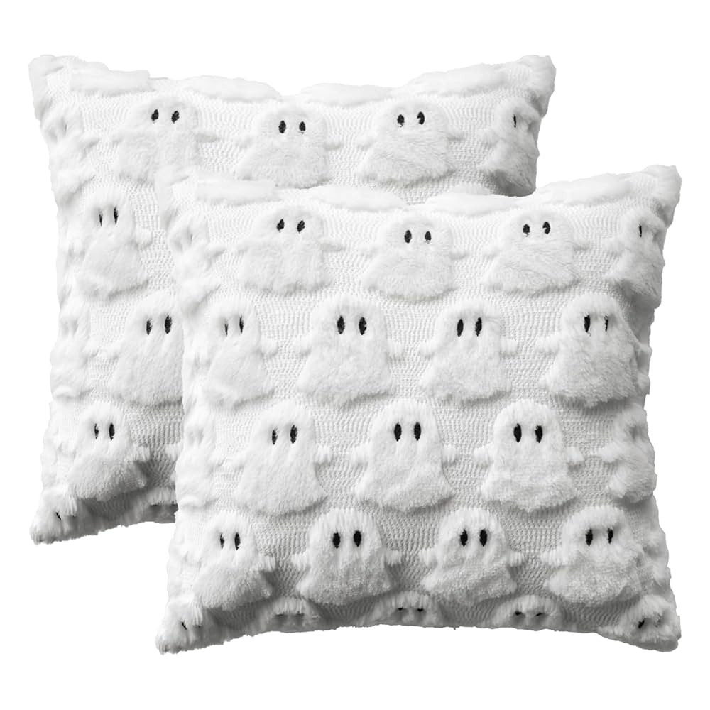 AVOIN colorlife Halloween Ghost White Throw Pillow Cover Set of 2, 18 x 18 Inch Soft Plush Faux F... | Amazon (US)