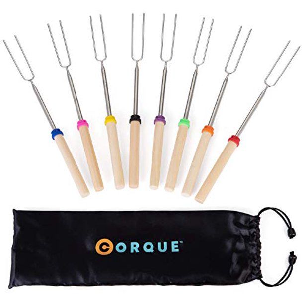 CORQUE Marshmallow Roasting Sticks Extendable- Set of 8 Smores Skewers for Fire Pit, Wooden Handl... | Walmart (US)
