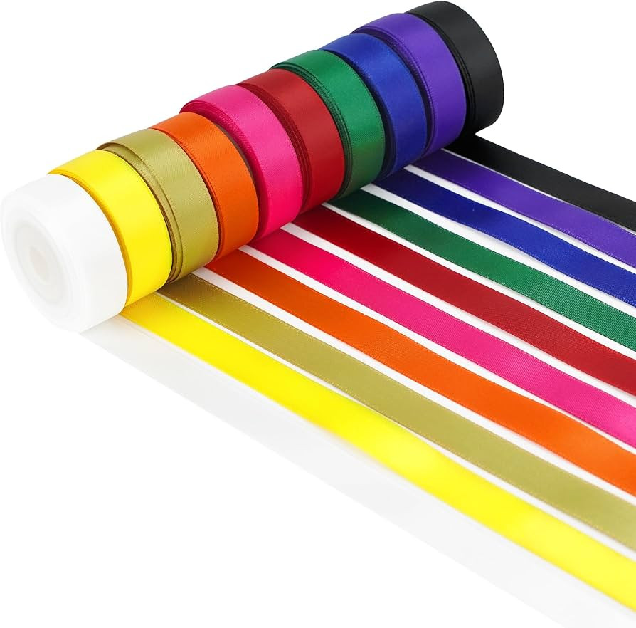 MEEDEE Rainbow Ribbon Set Solid Color Assortment 10 Colors Double Faced Satin Ribbon for Gift Wra... | Amazon (US)