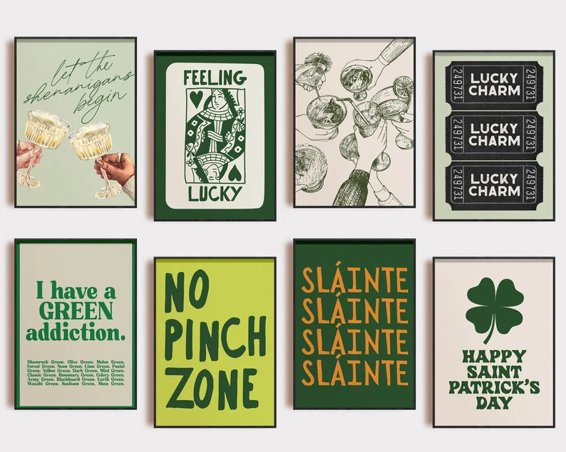 St. Patrick's Day Decor | Set of 8 Printables | St. Patrick's Day Prints | Trendy Green Wall Art ... | Etsy (US)