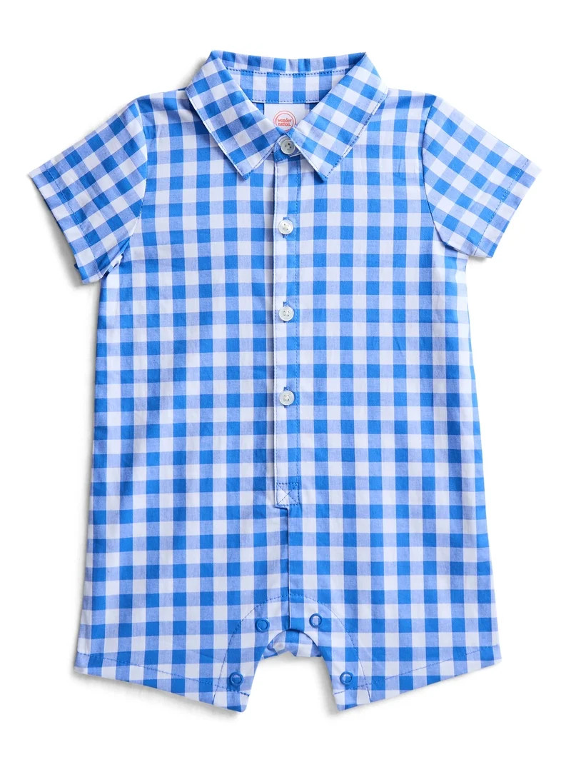 Wonder Nation Baby Boys Woven Shortie Romper with Short Sleeves, Sizes 0/3M-24M | Walmart (US)