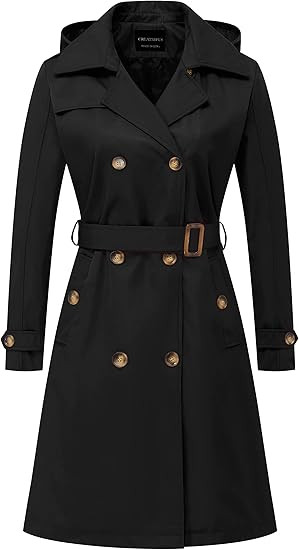 CREATMO US Women's Long Trench Coat Double-Breasted Classic Lapel Overcoat Belted Slim Outerwear ... | Amazon (US)