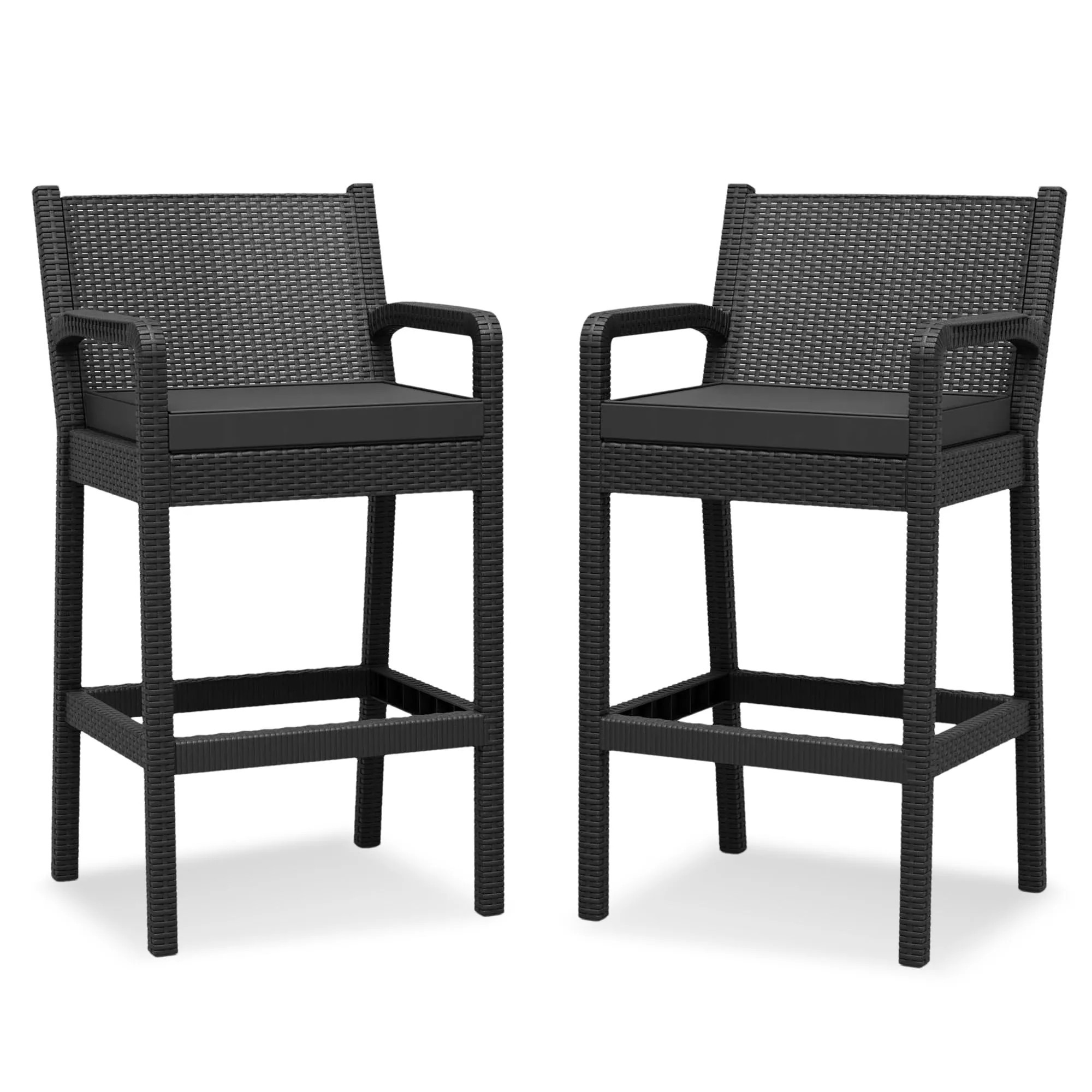 Garvee Outdoor Bar Chairs Outdoor Set of 2 Rattan Black Rattan Frame Stationary Black Garvee Cushioned Seat | LYU01PPG-337MNVDS | Lowe's