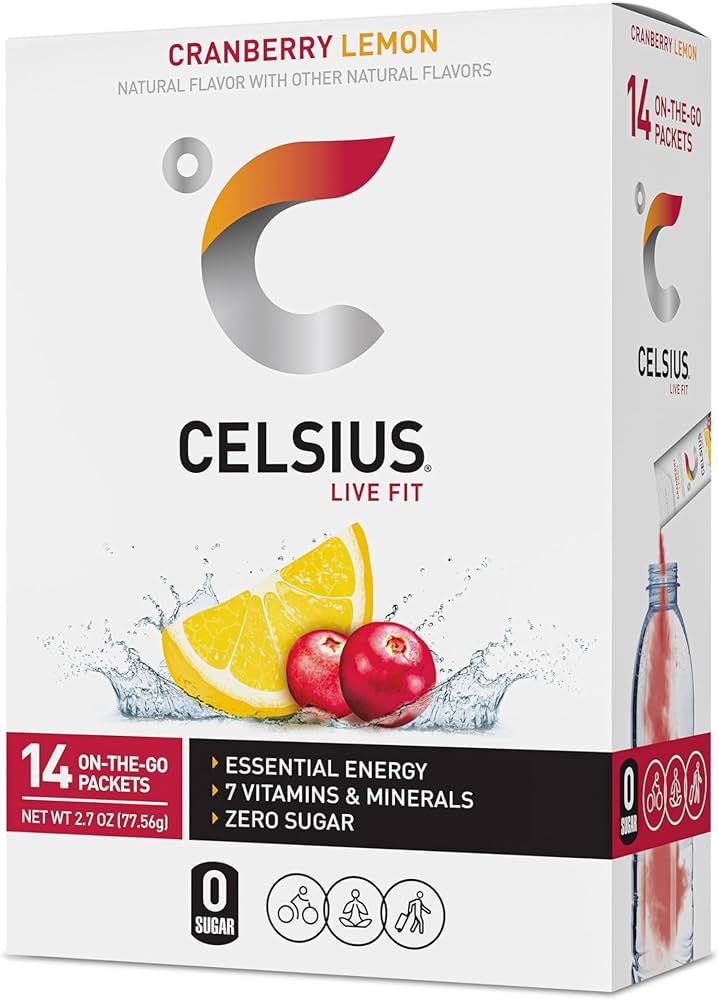 CELSIUS® On-the-Go Powder Sticks Cranberry Lemon, Essential Energy 2.6 Oz (14 Sticks per Pack) | Amazon (US)