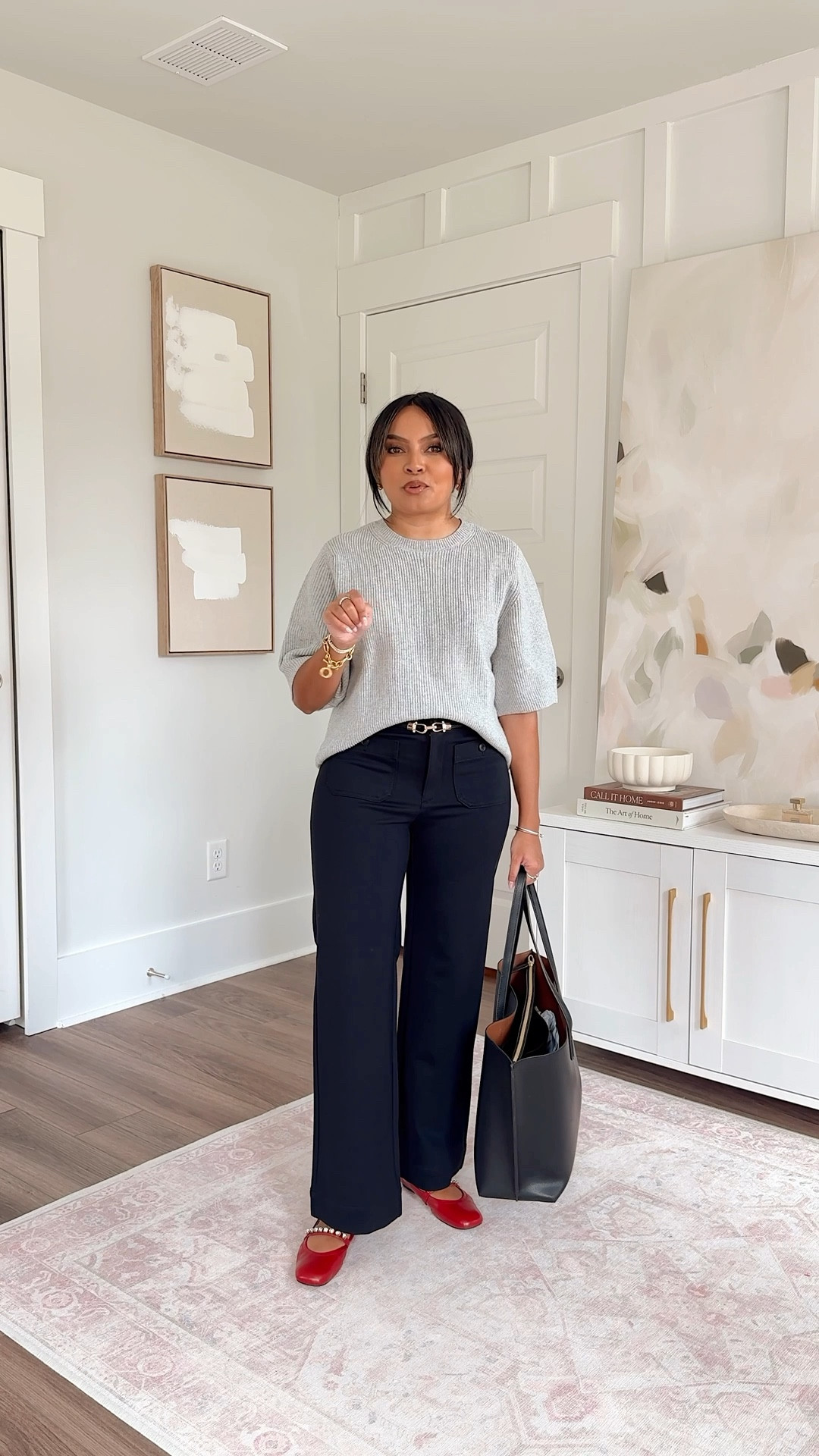 Teacher & Office Casual Outfits 
Gray sweater size xs petite TTS
Black belt size waist size below 37” TTS color R-classic black & brown
Black pants size 2 petite TTS
Red flats size 5 TTS


#LTKWorkwear #LTKPetite #LTKSaleAlert