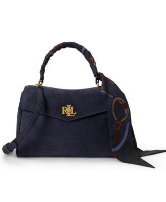 Lauren Ralph Lauren Farrah Suede Scarf Trim Small Soft Satchel Bag - Camel Multi | Macy's