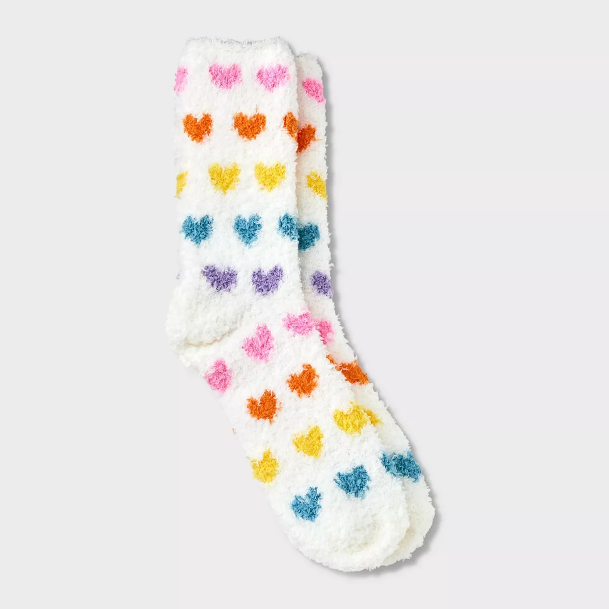 Women's Rainbow Hearts Valentine's Day Cozy Crew Socks - Cream 4-10 | Target