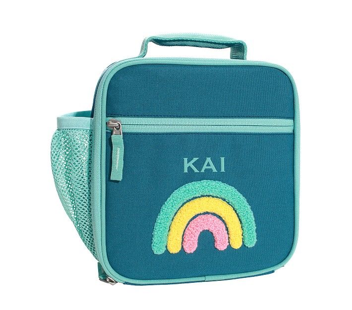 Mackenzie Turquoise Rainbows Chenille Lunch Boxes | Pottery Barn Kids