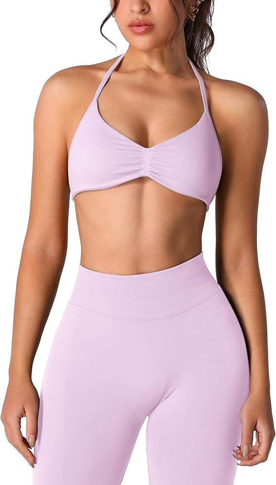 ABOCIW Workout Sets for Women 2 Piece Seamless Halter Sports Bra Scrunch Butt High Waist Leggings... | Amazon (US)