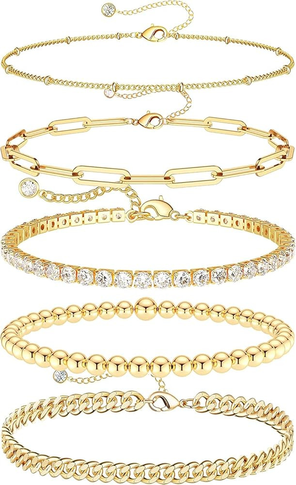 DEARMAY Dainty Silver Bracelets for Women Trendy, 925 Sterling Silver Jewelry Set for Women Brace... | Amazon (US)