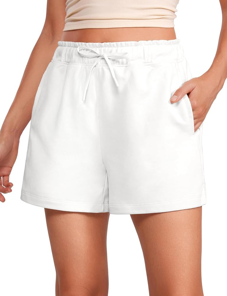 CRZ YOGA Comfy Cotton Sweat Shorts for Women Casual Summer Drawstring for Gym Lounge Workout Jers... | Amazon (US)