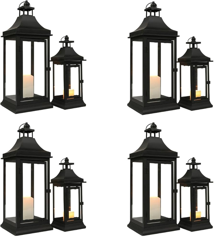 JHY DESIGN 13''&19.5''Tall Outdoor Candle Lanterns 4 Sets Vintage Hanging Tower Lantern Metal Can... | Amazon (US)