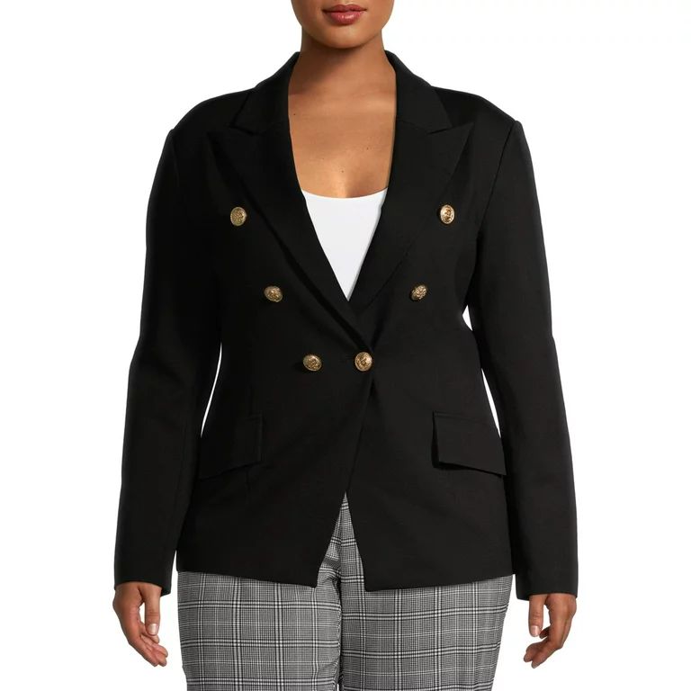 Attitude Unknown Women's Plus Size Ponte Metallic Button Blazer | Walmart (US)