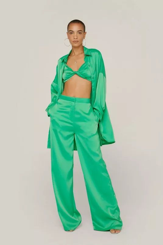 Satin Wide Leg Mid Rise Tailored Pants | Nasty Gal (US)