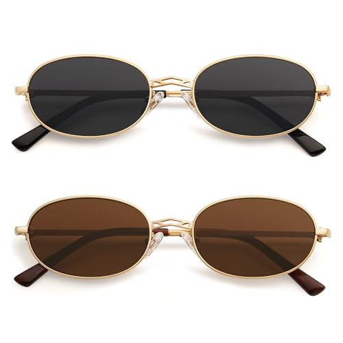 Appassal Retro Oval Sunglasses for Women Men Trendy Designer 90s Vintage Y2k Sunnies AP3662 Gold/Grey&Gold/Brown | Amazon (US)