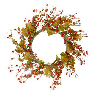 22" Orange Berries & Yellow Leaves Fall Harvest Wreath By Northlight in Yellow/Orange | Michaels® | Michaels Stores