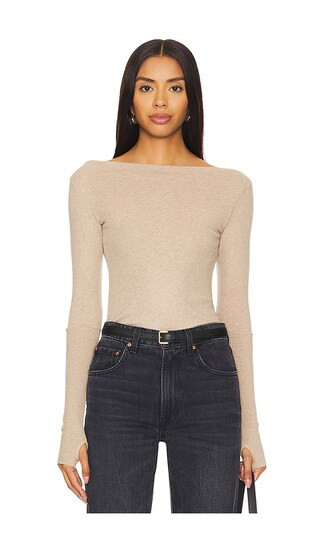 Enza Costa Cashmere Boatneck Top in Tan. - size S | Revolve Clothing (Global)