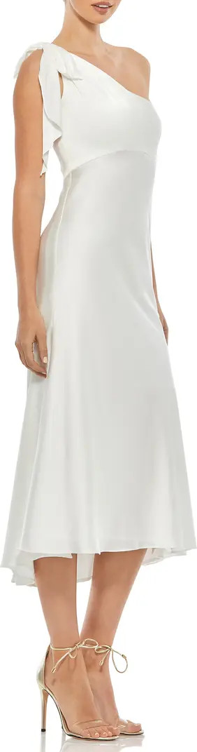 One-Shouder Bow Satin Midi A-Line Dress | Nordstrom