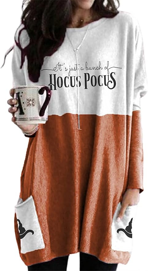 MORCHOY Womens Shirt with Pocket, Casual Gift Tunic Tops, Color Block Long Sleeve T-Shirt Dress f... | Amazon (US)