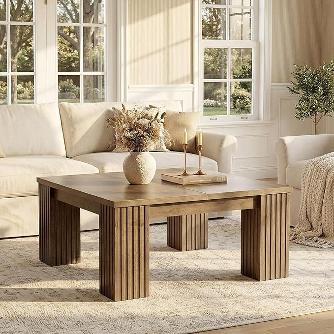Tribesigns 39-Inch Square Coffee Table, Farmhouse Wooden Coffee Table with Fluted Legs, Rustic La... | Amazon (US)