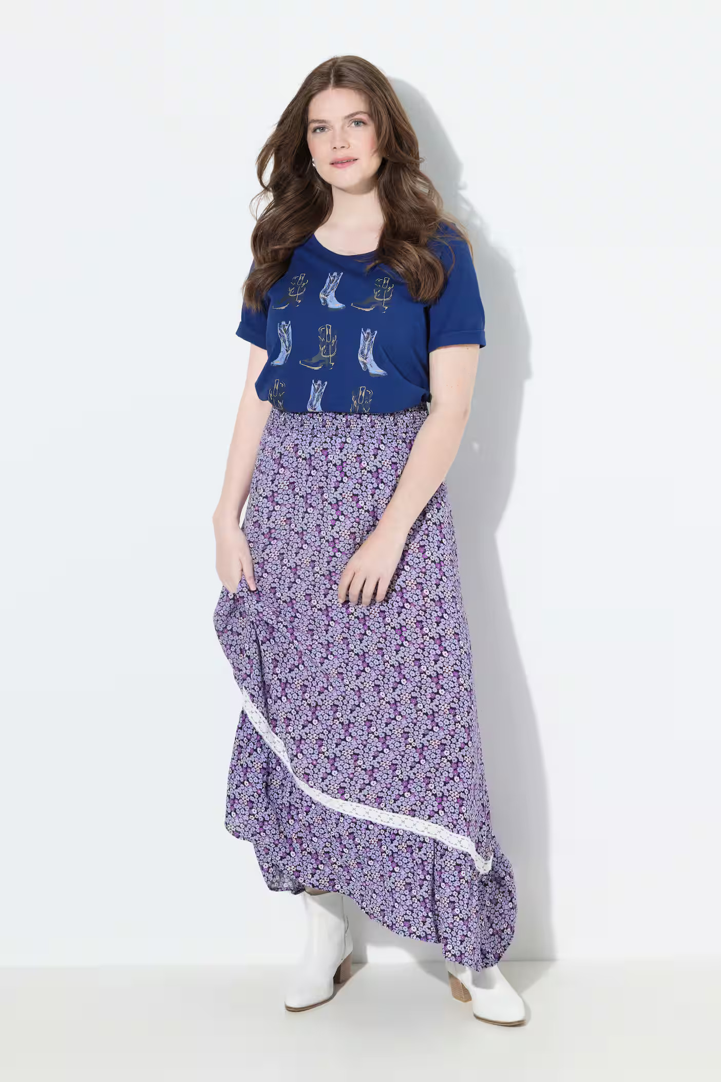 Floral Elastic Waist Skirt | Ulla Popken - US