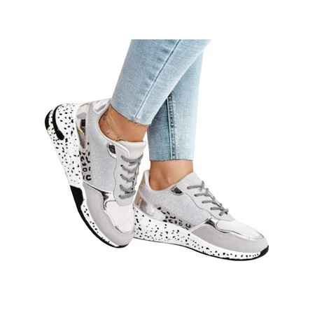 Women Fashion Leopard Sneakers Non-Slip Lace Up Print Casual Athletic Walking Shoes | Walmart (US)