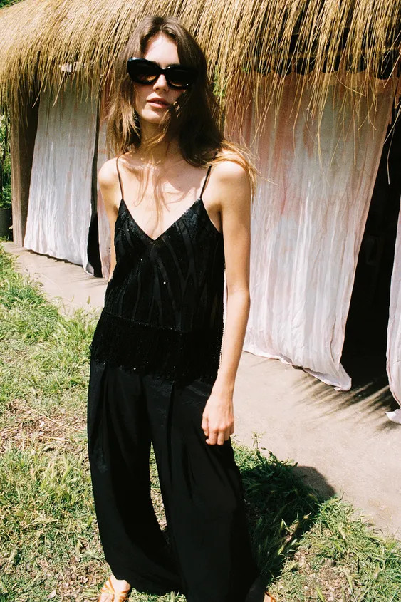 SEMI-SHEER WIDE LEG PANTS | Zara US