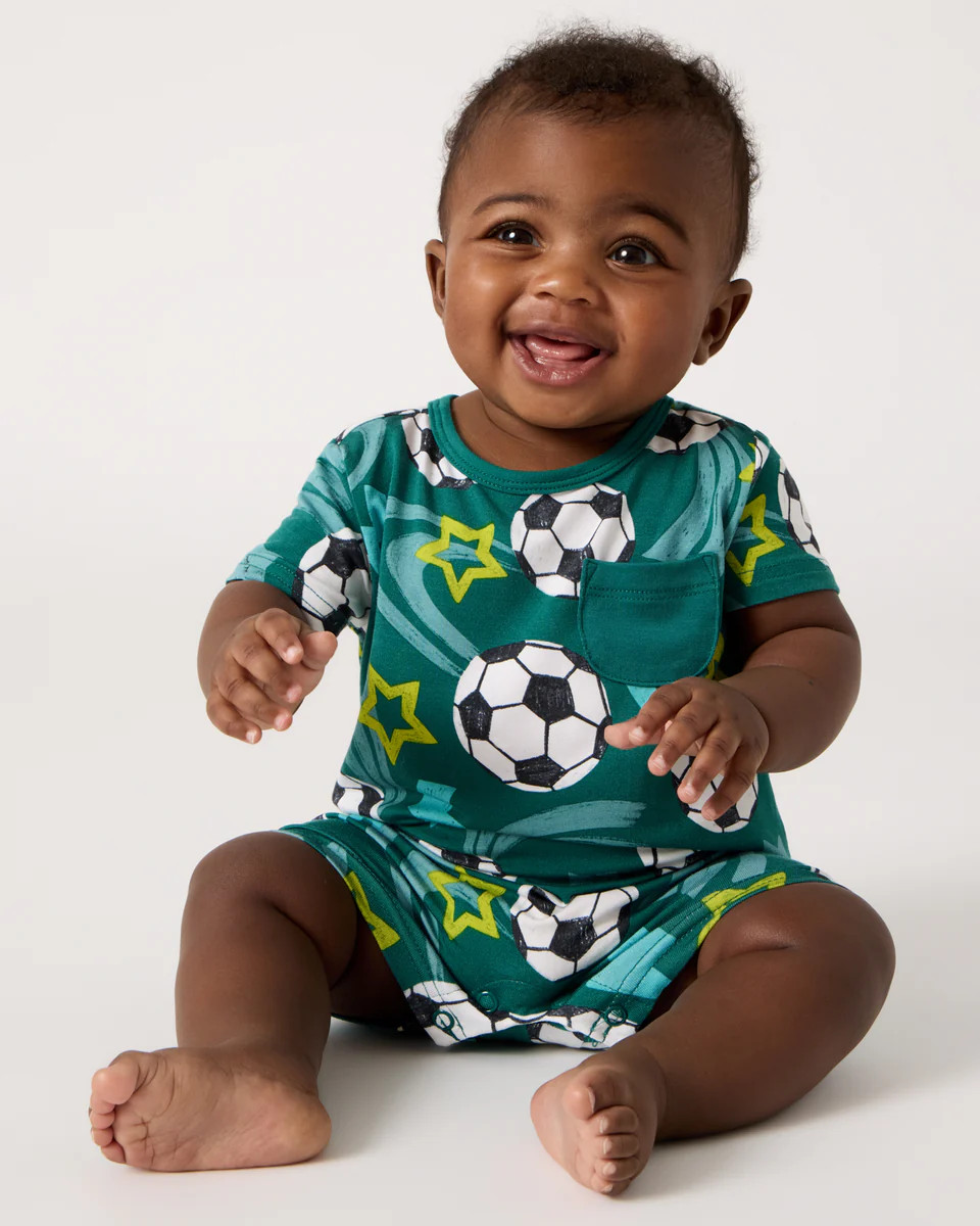 Soccer Stars Pocket Shorty Romper | Little Sleepies